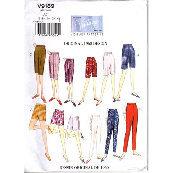 Vogue V9189 Misses 6 to 14 Circa 1960 Shorts and Pants UNCUT Sewing Pattern - Picture 1 of 2